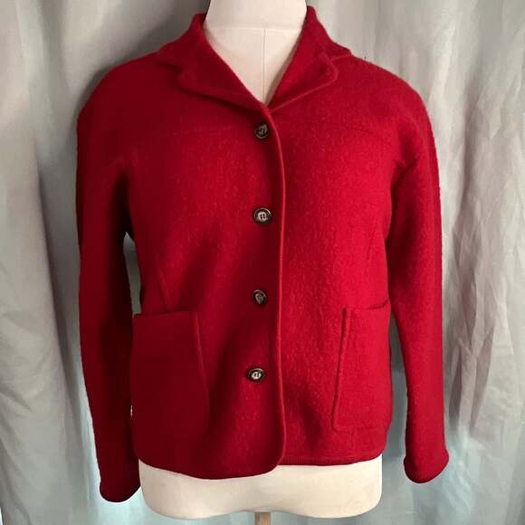 Tally Ho Jackets & Blazers - Tally-Ho Women's Wool Petite PM Red Wool Button-Front Collared Jacket Pockets
